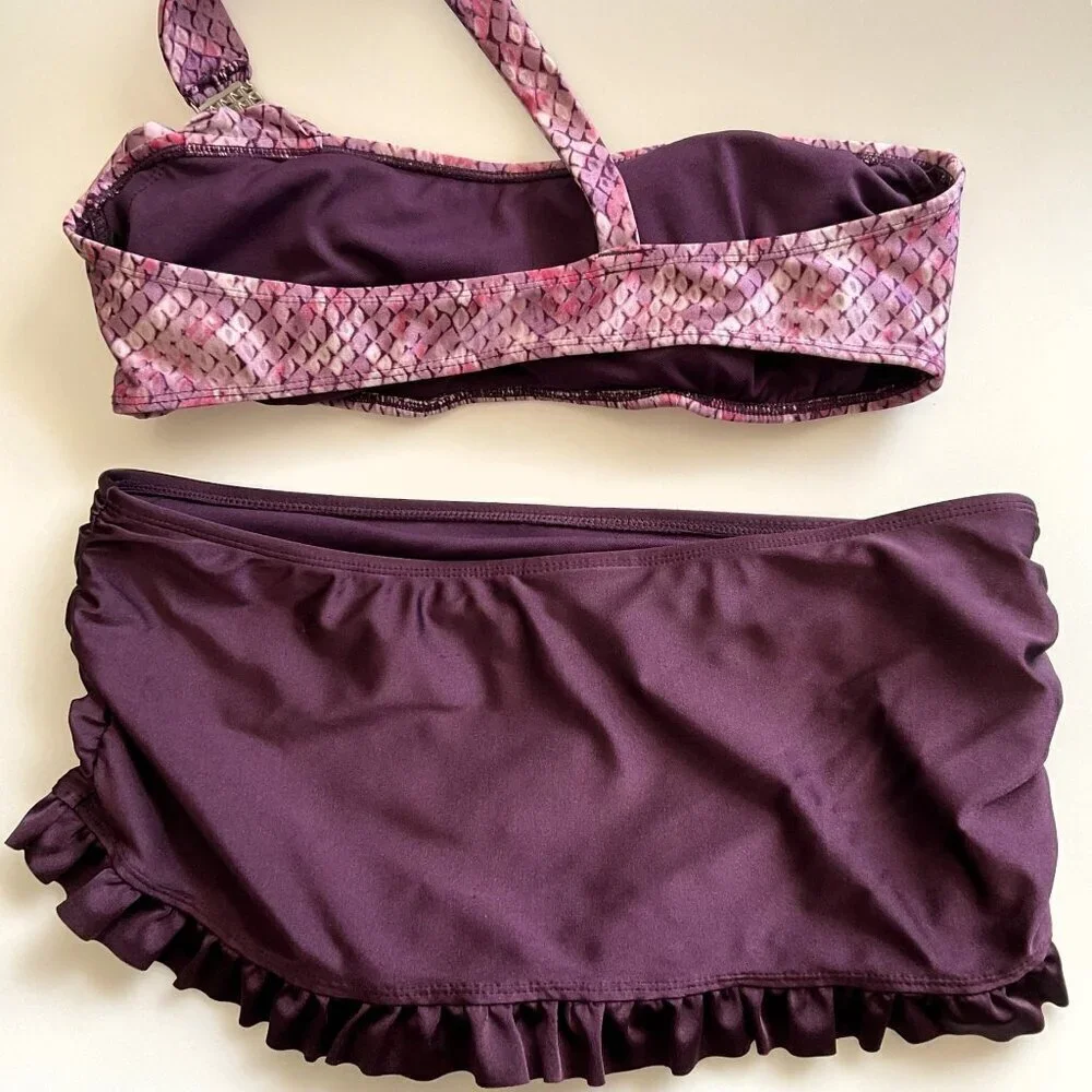 ATTENTION PURPLE SWIM SKIRT AND ONE SHOULDER TOP SWIMSUIT (Flaw)